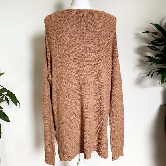 🐚 Dusky Pink Oversized Summer Sweater - Deep V Neck for Off Shoulder Look 🐚 - Picture 5 of 8